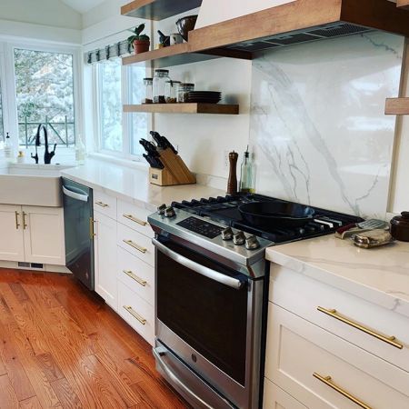 White Shaker Fronts - Stained Maple Accents